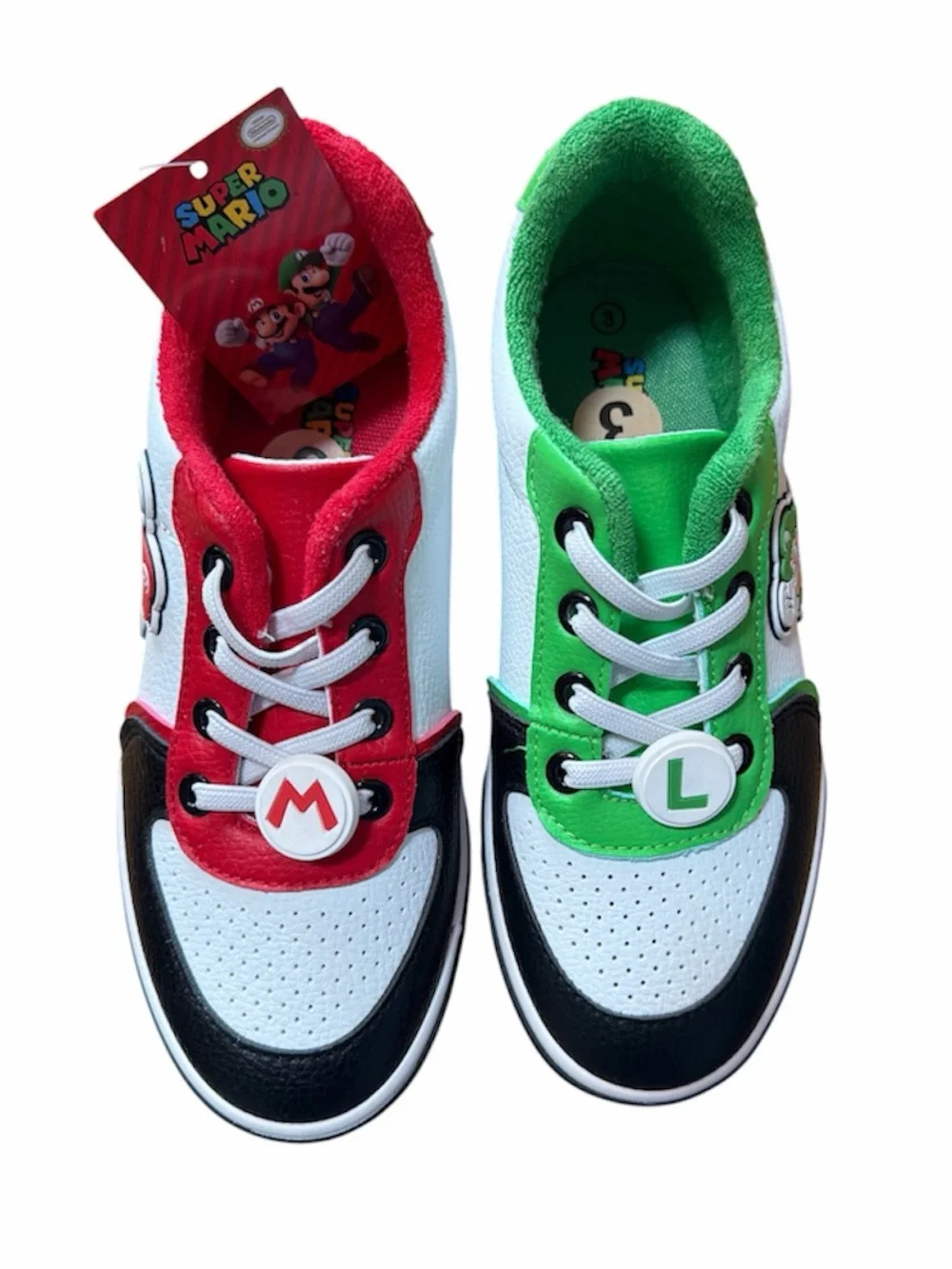 Nintendo Kids Sneakers in Red, Green, Black & White Mario & Luigi Badges Size 3